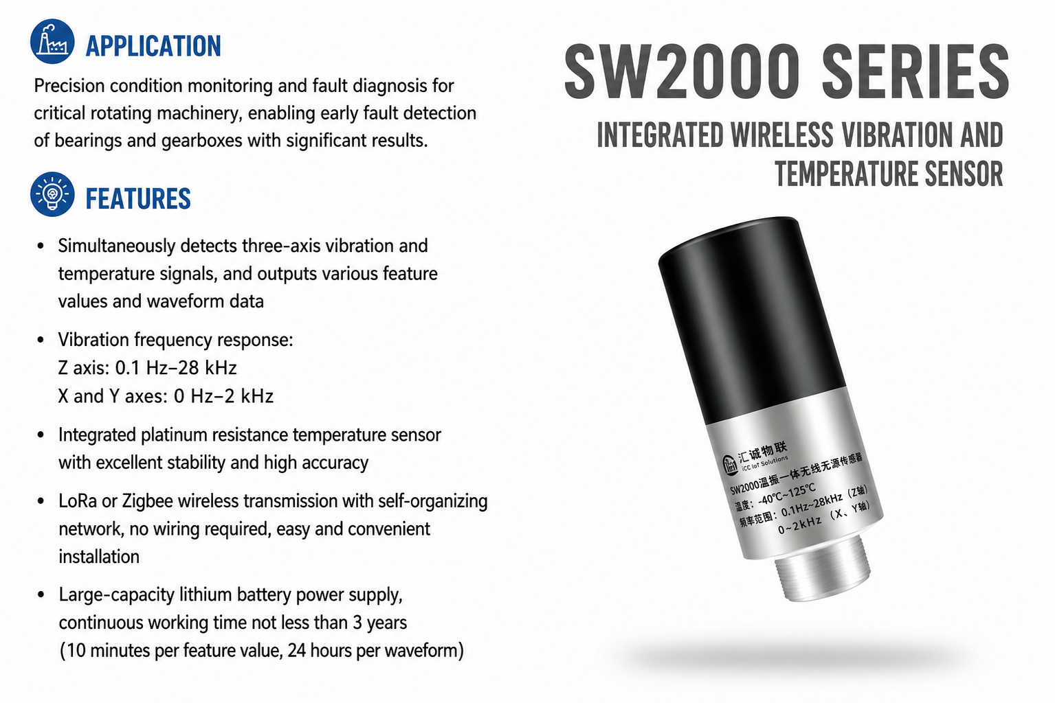 SW2000 wireless passive vibration and temperature sensor